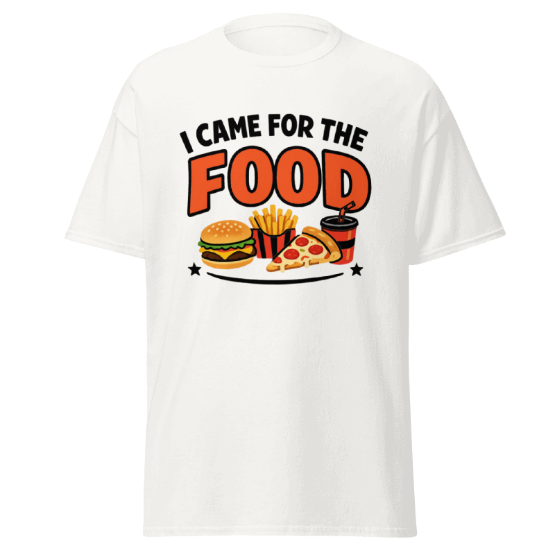 Koszulka T-Shirt Rizer "I Came For The Food" z nadrukiem, czarna, wygodna odzież casual dla miłośników jedzenia