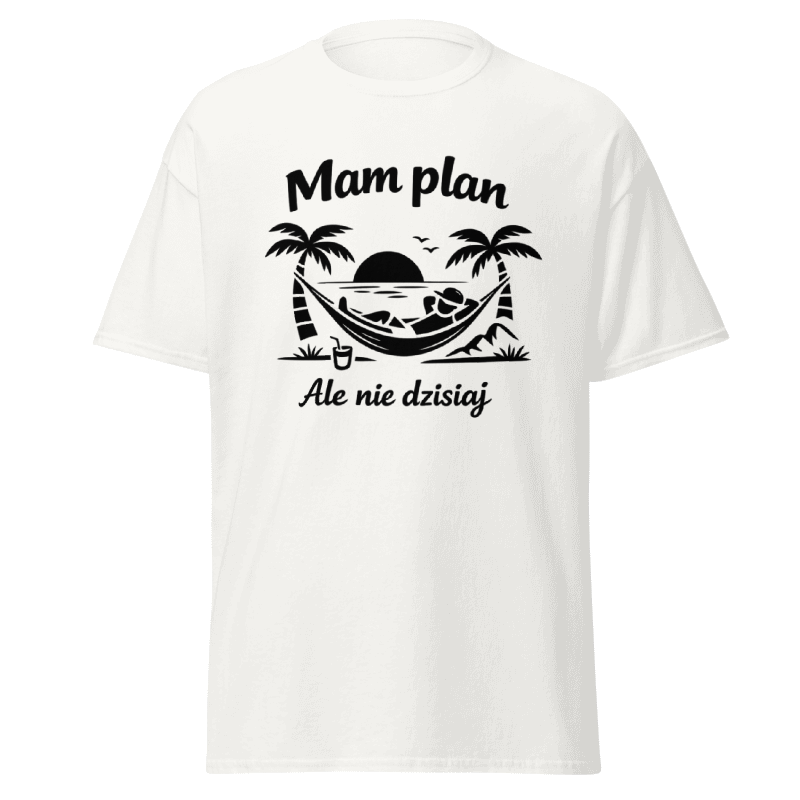 Koszulka T-Shirt Rizer "Mam Plan Ale Nie Dzisiaj" w kolorze białym, z nadrukiem tekstowym na przedzie