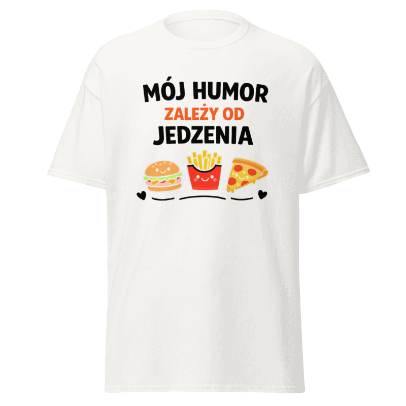 Koszulka T-Shirt Rizer z nadrukiem "Mój Humor Zależy Od Jedzenia" w kolorze czarnym, wygodny i modny dodatek na co dzień