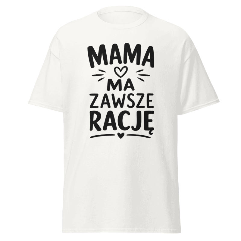 Koszulka T-Shirt Rizer "Mama Ma Zawsze Rację" z nadrukiem, czarna, miękka bawełna, wygodny krój, na kobiety i dziewczyny