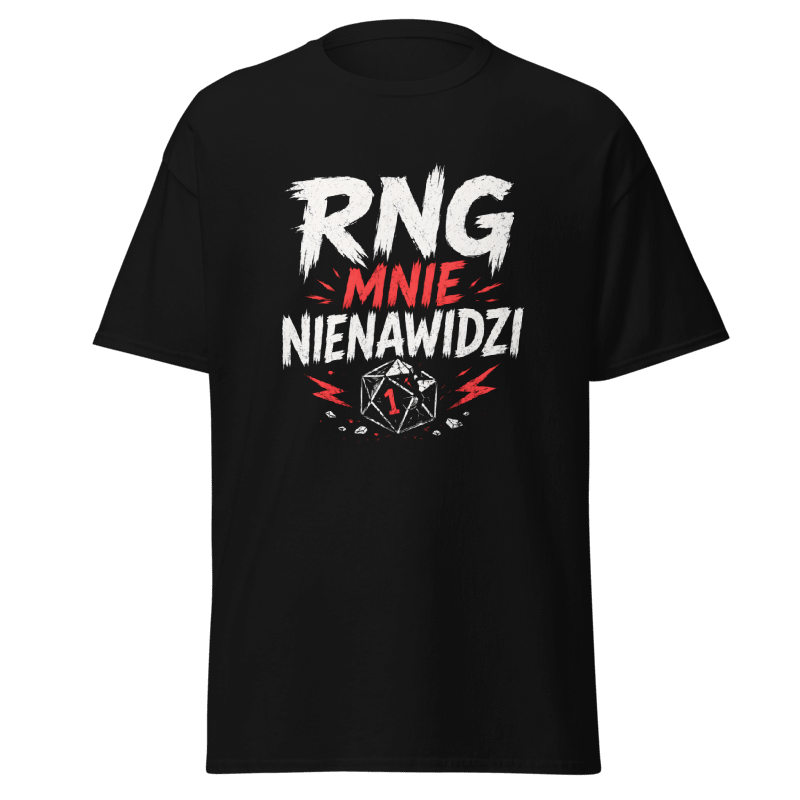 Koszulka Rizer "RNG Mnie Nienawidzi" T-Shirt, czarna z nadrukiem, wygodny t-shirt z oryginalnym tekstem na przodzie