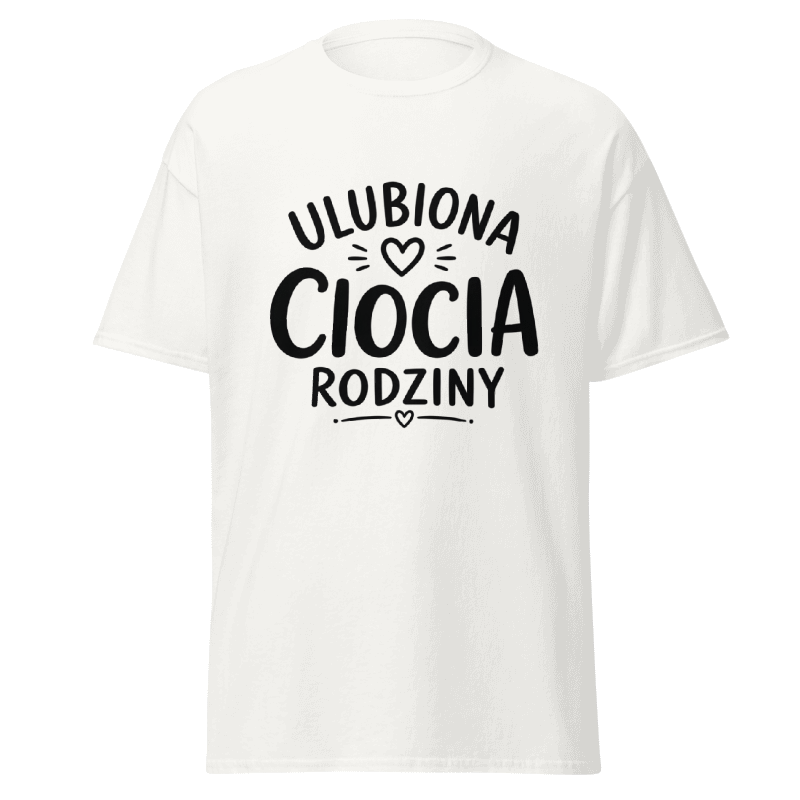 Koszulka Rizer "Ulubiona Ciocia Rodziny" w kolorze białym, z nadrukiem tekstowym, wygodna i stylowa dla cioci.