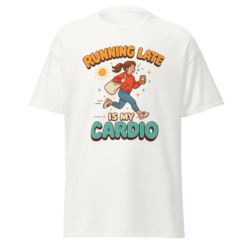 Koszulka Rizer "Running Late Is My Cardio" T-Shirt w czarnym kolorze z napisem na przodzie, casualowy styl, wygodny materiał
