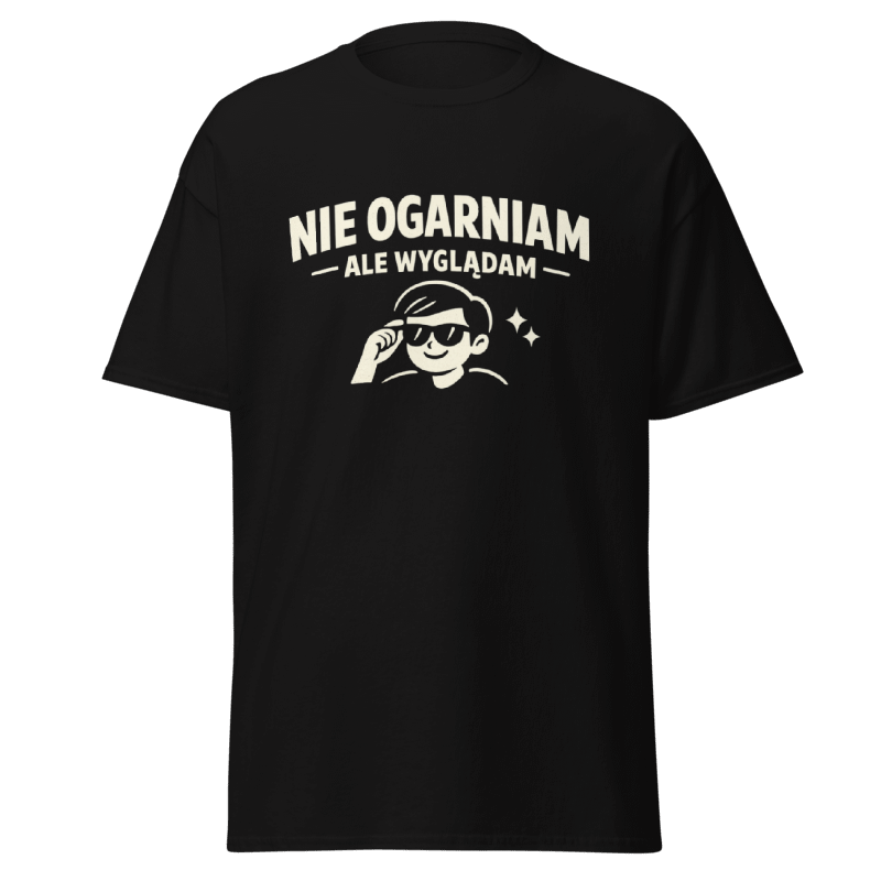 Koszulka T-Shirt Rizer z napisem "Nie Ogarniam Ale Wyglądam" na jasnym tle, wygodny t-shirt z nadrukiem.