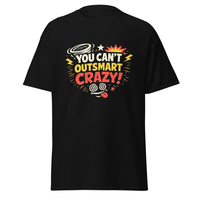 Koszulka T-Shirt Rizer "You Can't Outsmart Crazy" na białym tle, wygodna, z nadrukiem z przodu, casualowy styl.