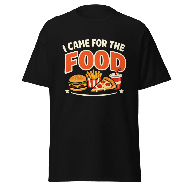 Koszulka T-Shirt Rizer "I Came For The Food" z nadrukiem, czarna, miękka bawełna, casualowe odzież męska i damska