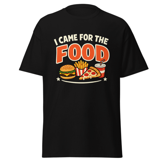Koszulka T-Shirt Rizer "I Came For The Food" z nadrukiem, czarna, miękka bawełna, casualowe odzież męska i damska