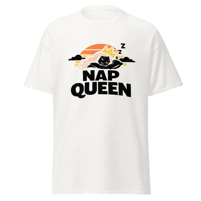 Koszulka Rizer "Nap Queen" z nadrukiem na przodzie, czarna, wygodna t-shirt damski z krótkim rękawem.