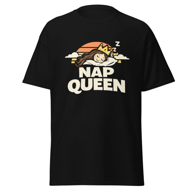 Koszulka Rizer "Nap Queen" T-Shirt z nadrukiem, czarna, casual, wygodna koszulka damska z napisem na piersi