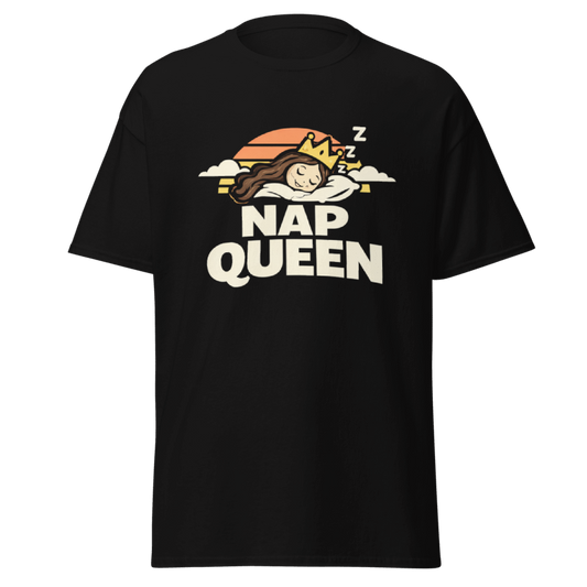 Koszulka Rizer "Nap Queen" T-Shirt z nadrukiem, czarna, casual, wygodna koszulka damska z napisem na piersi