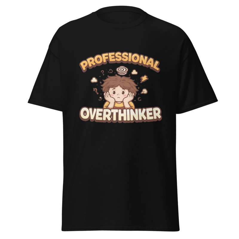 Koszulka T-Shirt Rizer "Professional Overthinker" z nadrukiem, czarna, miękka bawełna, wygodny krój, codzienny styl.