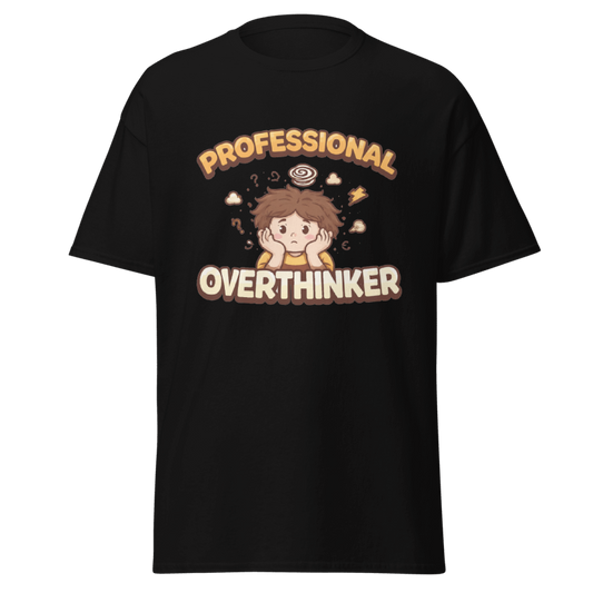 Koszulka T-Shirt Rizer "Professional Overthinker" z nadrukiem, czarna, miękka bawełna, wygodny krój, codzienny styl.