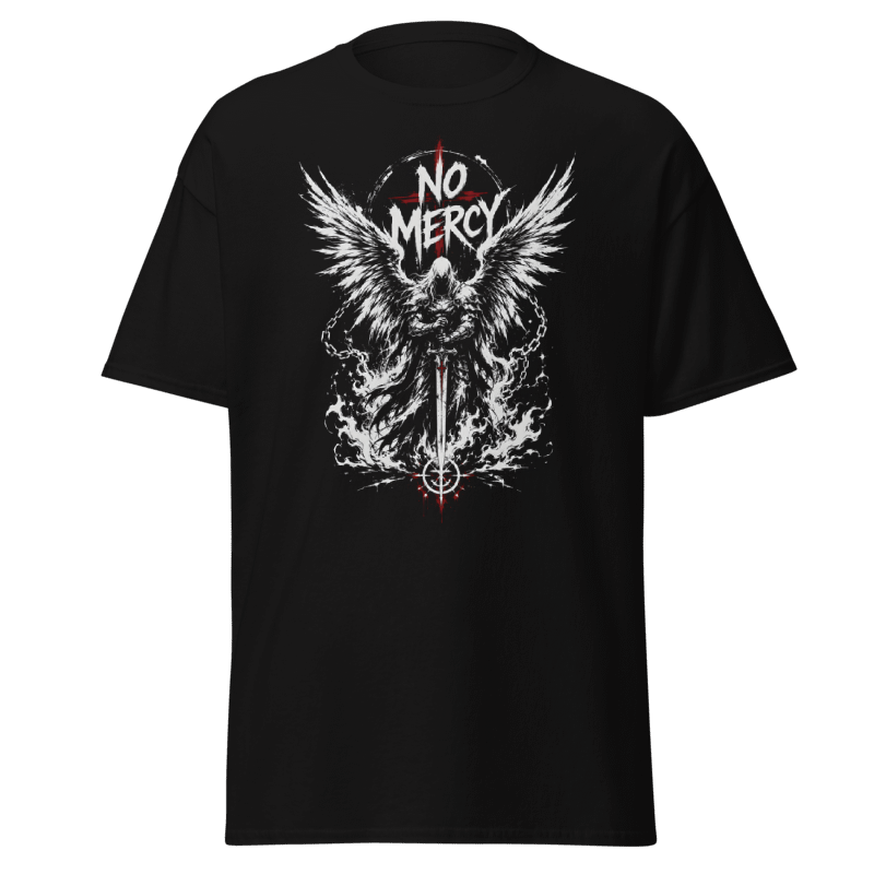 Koszulka Rizer "No Mercy" T-Shirt z nadrukiem, czarna, wygodny t-shirt z grafiką na froncie, idealny na co dzień.