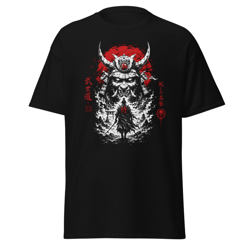 Koszulka T-Shirt Rizer z grafiką samuraja, czarna koszulka z japońskim motywem samuraja na froncie