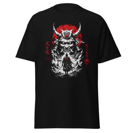 Koszulka T-Shirt Rizer z grafiką samuraja, czarna koszulka z japońskim motywem samuraja na froncie