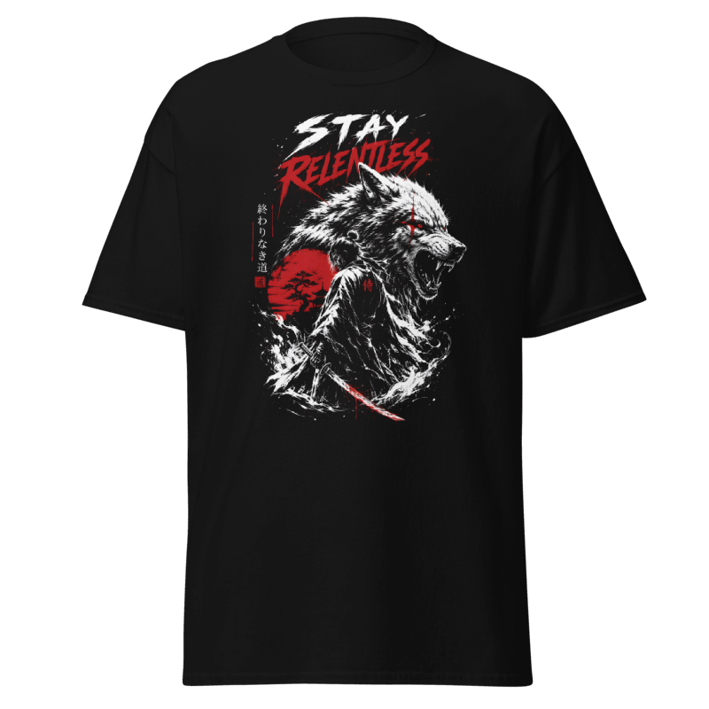 Koszulka Rizer "Stay Relentless" T-Shirt z motywem tekstowym na białym tle, wygodny t-shirt sportowy.