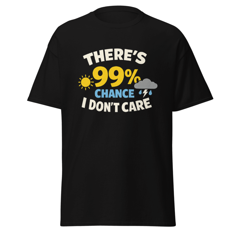 Koszulka T-Shirt Rizer z napisem "There's 99% Chance I Don't Care" na białym tle, wygodny krój, casualowy styl.