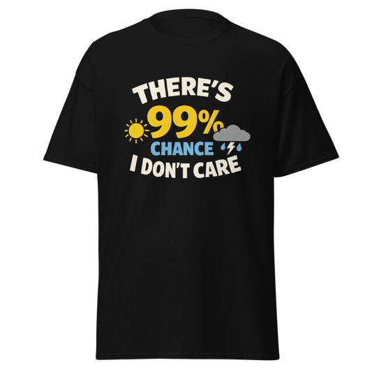 Koszulka T-Shirt Rizer z napisem "There's 99% Chance I Don't Care" na białym tle, wygodny krój, casualowy styl.