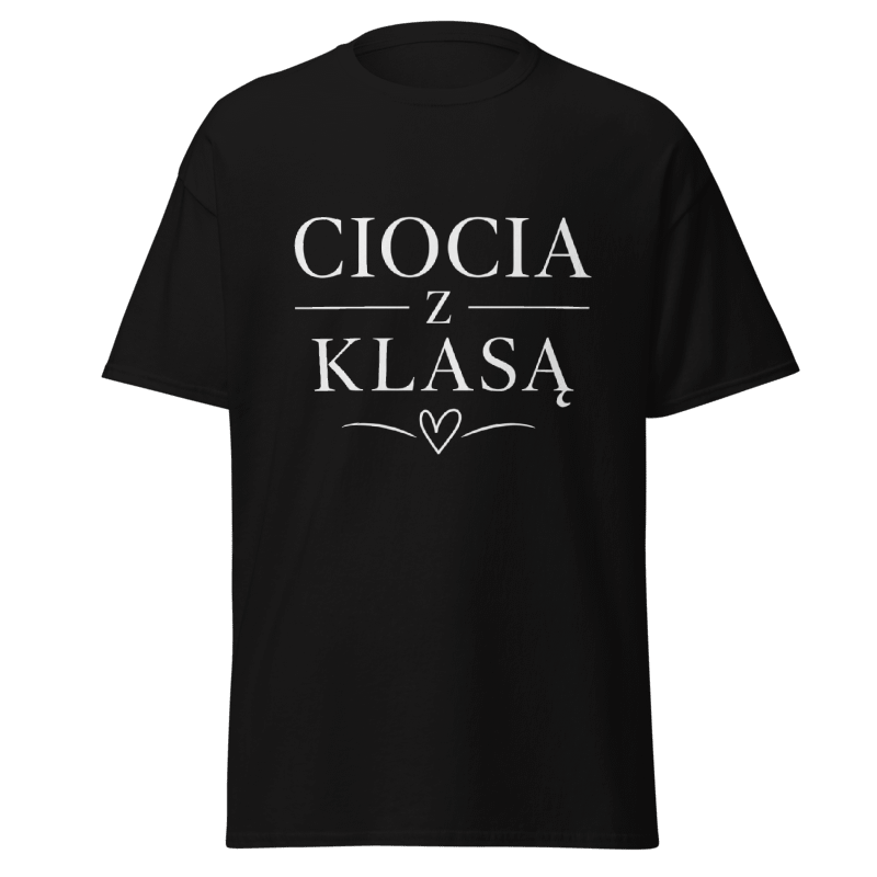 Koszulka T-Shirt Rizer "Ciocia Z Klasą" z nadrukiem, czarna, wygodny materiał, idealna na co dzień dla kobiet.