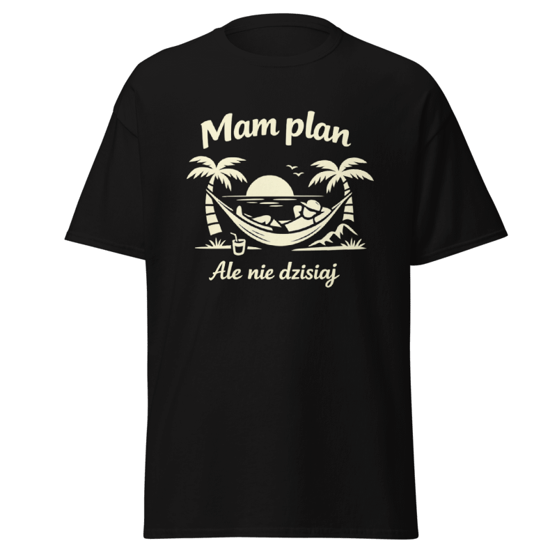 T-shirt Rizer "Mam Plan Ale Nie Dzisiaj" z napisem na froncie, casualowy, biały, wygodny t-shirt na co dzień.