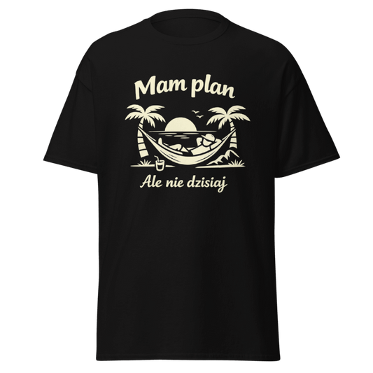 T-shirt Rizer "Mam Plan Ale Nie Dzisiaj" z napisem na froncie, casualowy, biały, wygodny t-shirt na co dzień.