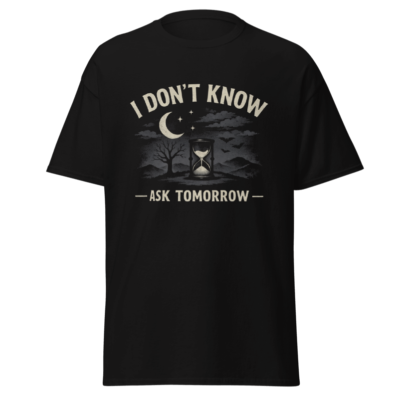 Koszulka T-Shirt Rizer "I Don't Know Ask Tomorrow" z nadrukiem, biały materiał i klasyczny krój