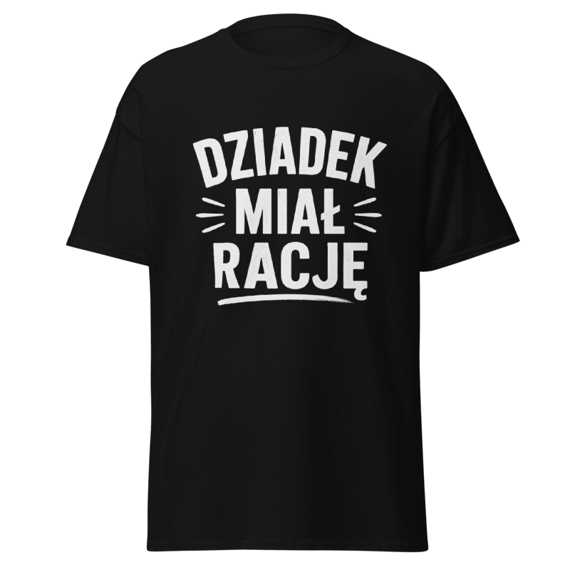 Koszulka T-Shirt Rizer "Dziadek Miał Rację" z nadrukiem, biały t-shirt z wygodnym krojem, idealny dla miłośników humorystycznych nadruków