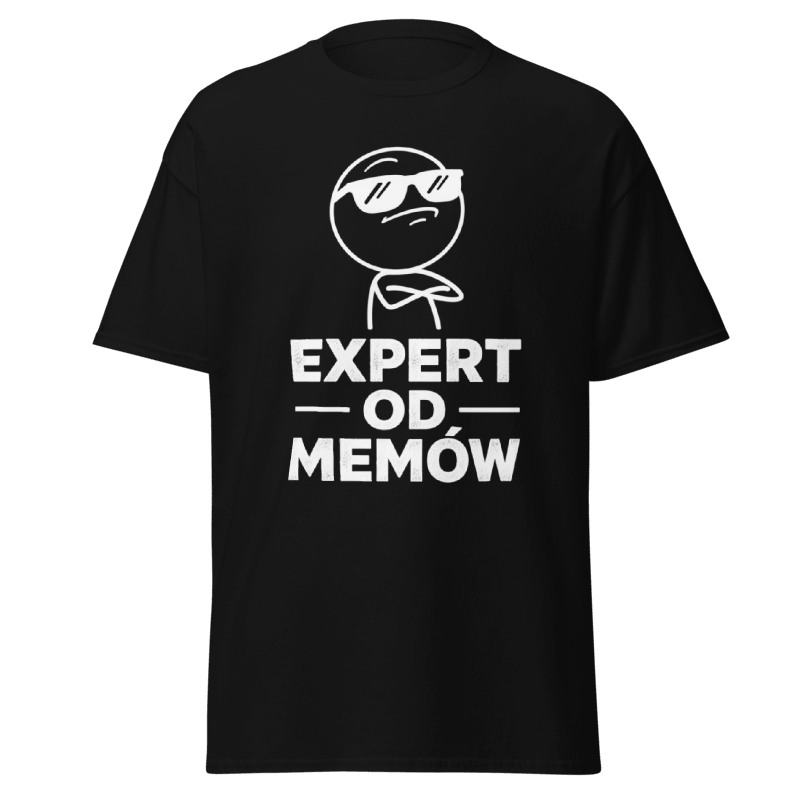 Koszulka T-Shirt Rizer "Expert Od Memów" z nadrukiem memowego motywu na białym tle, wygodny i stylowy t-shirt na co dzień