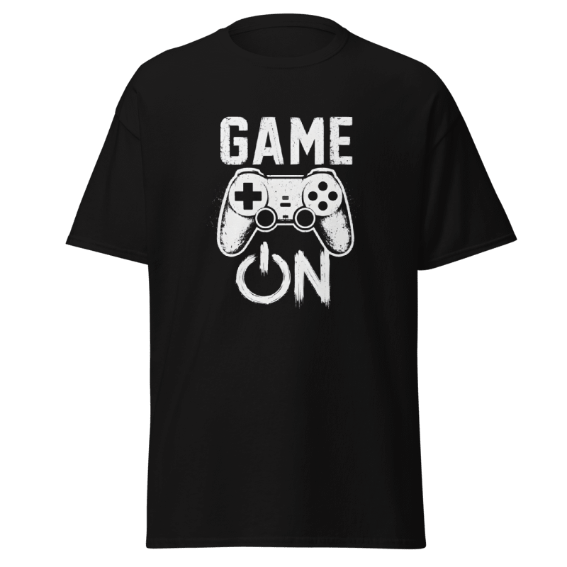 Koszulka T-Shirt Rizer "Game On" z nadrukiem gamingowym na białym tle, wygodny i stylowy t-shirt dla fanów gier komputerowych