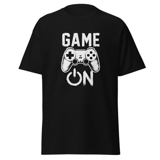 Koszulka T-Shirt Rizer "Game On" z nadrukiem gamingowym na białym tle, wygodny i stylowy t-shirt dla fanów gier komputerowych