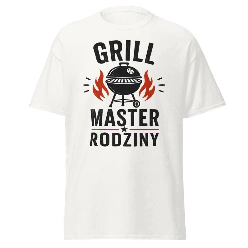 Koszulka T-Shirt Rizer "Grill Master Rodziny" z grafiką grillera i tekstem, czarna, wygodna odzież na grillowanie i rodzinne spotkania