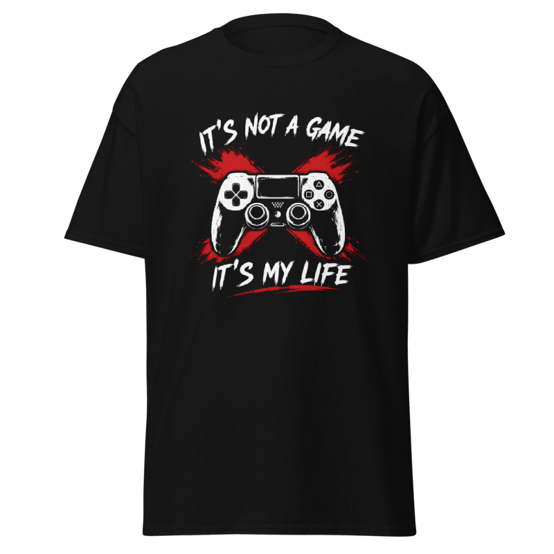 Koszulka Rizer "It's Not A Game It's My Life" - czarna bawełniana koszulka z nadrukiem tekstowym na froncie