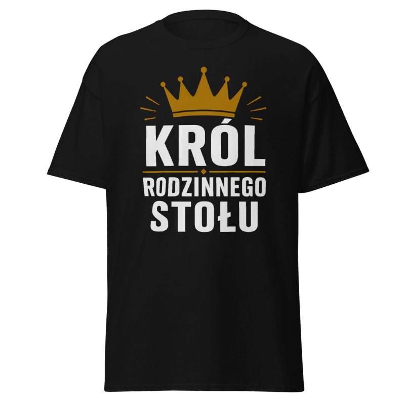 Koszulka Rizer "Król Rodzinnego Stołu" z nadrukiem, czarna t-shirt, wygodny materiał, idealna na co dzień.