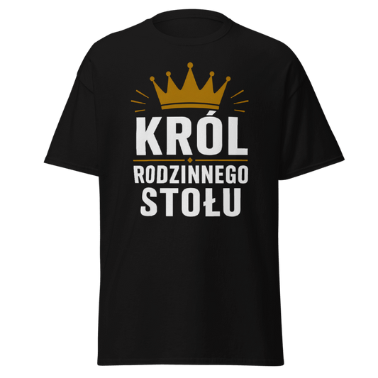 Koszulka Rizer "Król Rodzinnego Stołu" z nadrukiem, czarna t-shirt, wygodny materiał, idealna na co dzień.