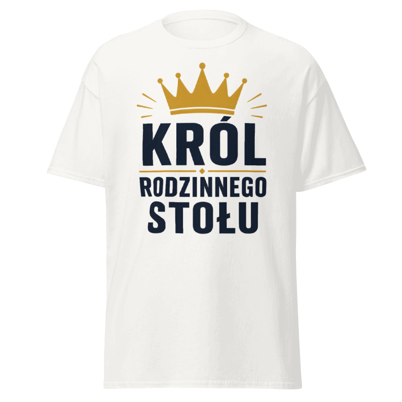 Koszulka T-Shirt Rizer "Król Rodzinnego Stołu" z nadrukiem, czarna, wygodna, dla miłośników rodziny i stylowych ubrań.
