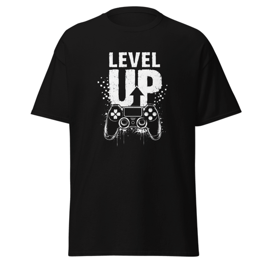 Koszulka T-Shirt Rizer "Level Up" z nadrukiem, czarna, wygodny materiał, modny design, idealna na codzienne noszenie