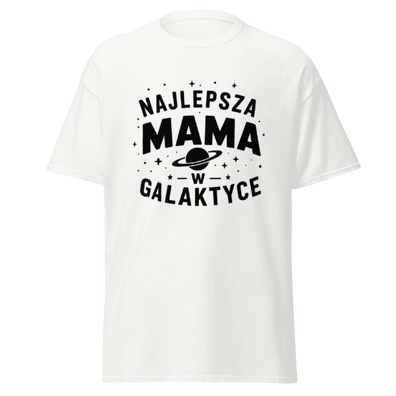 Koszulka T-Shirt Rizer "Najlepsza Mama w Galaktyce" z nadrukiem kosmicznym i tekstem dla miłośniczek kosmosu.