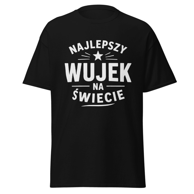 Koszulka T-Shirt Rizer "Najlepszy Wujek Na Świecie" z nadrukiem, czarna, miękka i wygodna do codziennego noszenia