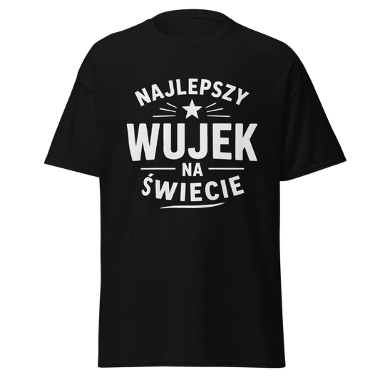 Koszulka T-Shirt Rizer "Najlepszy Wujek Na Świecie" z nadrukiem, czarna, miękka i wygodna do codziennego noszenia