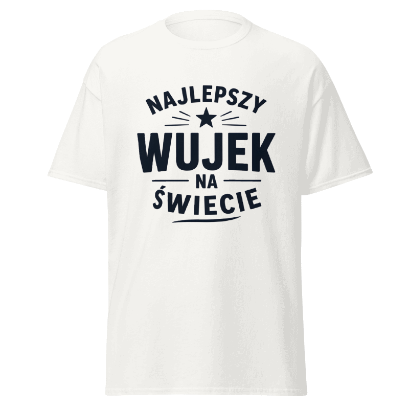 Koszulka T-Shirt Rizer "Najlepszy Wujek Na Świecie" na białym tle, z nadrukiem tekstowym, wygodny i stylowy t-shirt dla wujka