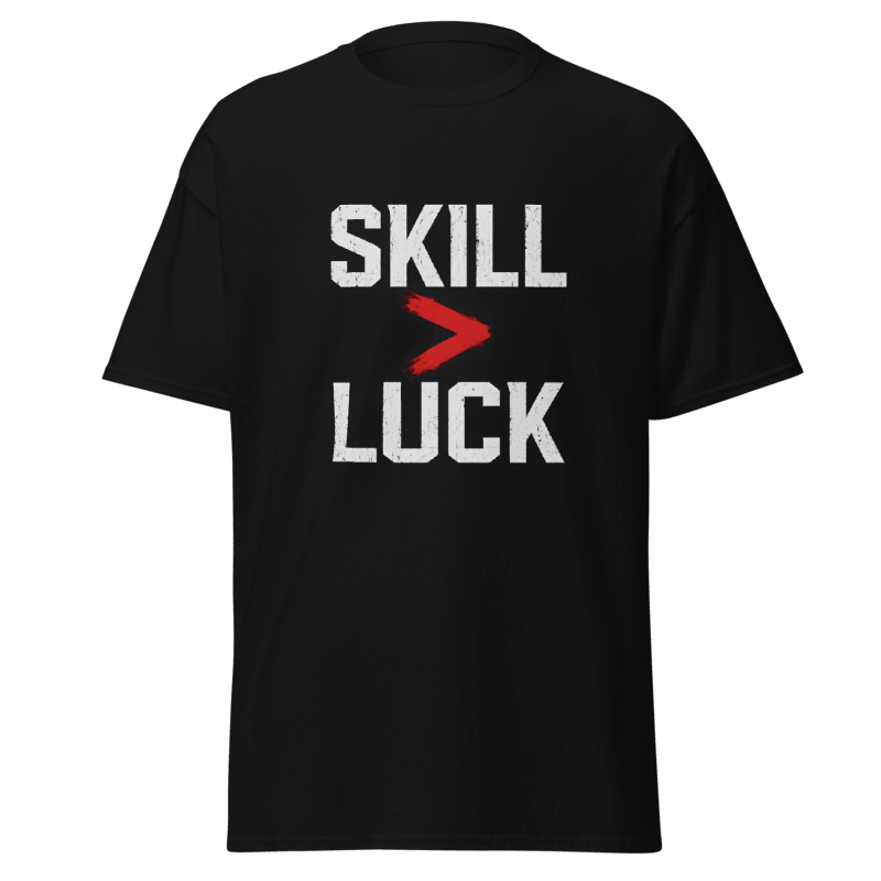 Koszulka T-Shirt Rizer "Skill > Luck" z nadrukiem, czarna, wygodna odzież sportowa i casualowa.