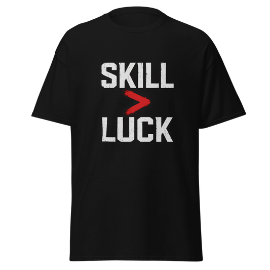 Koszulka T-Shirt Rizer "Skill > Luck" z nadrukiem, czarna, wygodna odzież sportowa i casualowa.