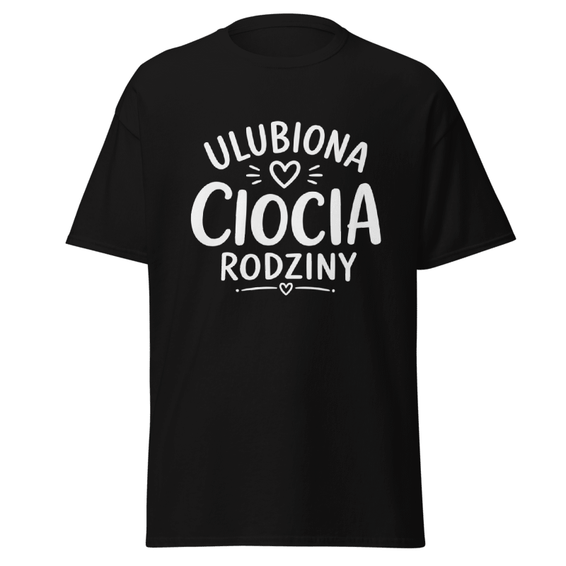Koszulka T-Shirt Rizer "Ulubiona Ciocia Rodziny" z nadrukiem, czarna, wygodny materiał, idealna dla miłośników rodzinnych relacji