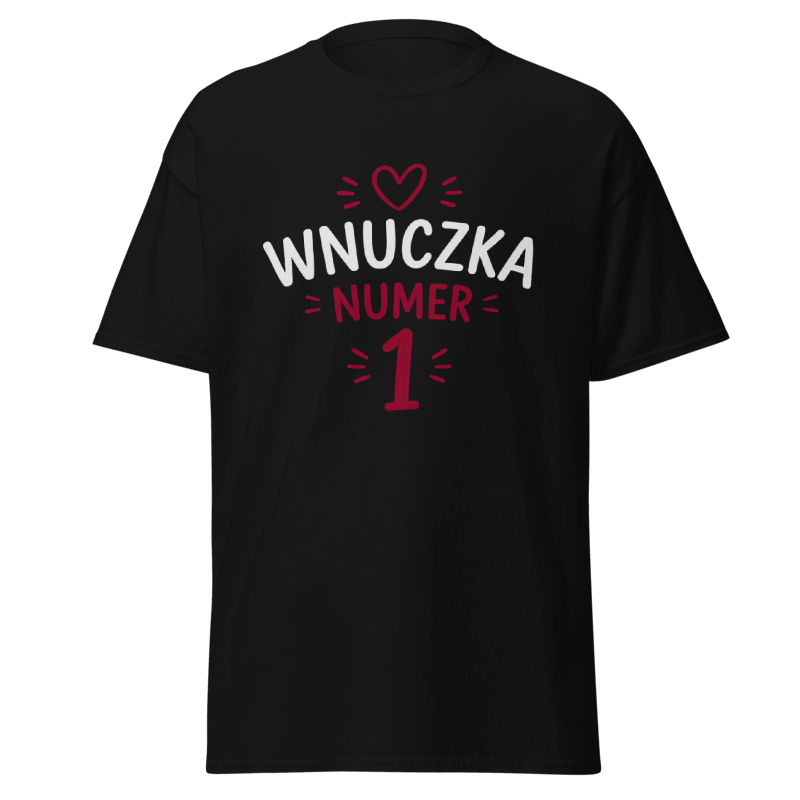 Koszulka Rizer "Wnuczka Numer 1" z nadrukiem, czarna, wygodny t-shirt dla wnuczki, idealny na co dzień