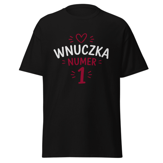 Koszulka Rizer "Wnuczka Numer 1" z nadrukiem, czarna, wygodny t-shirt dla wnuczki, idealny na co dzień