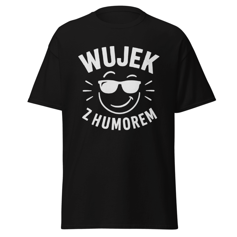 Koszulka T-Shirt Rizer "Wujek Z Humorem" z zabawnym nadrukiem, czarna, wygodny materiał i oryginalny design.