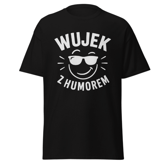 Koszulka T-Shirt Rizer "Wujek Z Humorem" z zabawnym nadrukiem, czarna, wygodny materiał i oryginalny design.